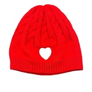Cable Knit Red Heart Beanie Hat Size Small